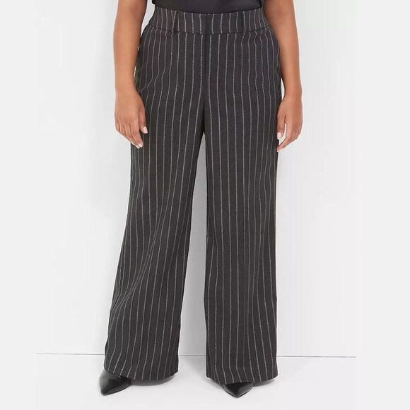 NWT Lane Bryant Wide Leg Trousers, High Rise, Metallic Pinstripe, Office Size 20 - Picture 1 of 7